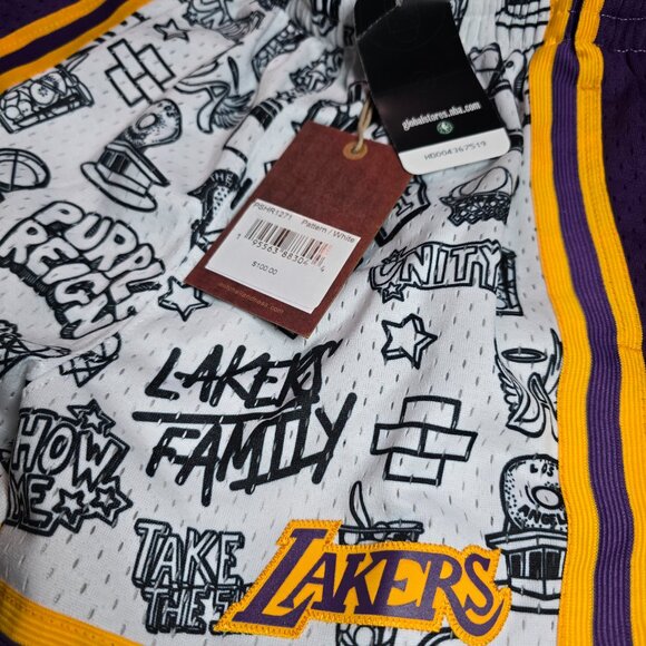 Mitchell & Ness Doodle Shorts Sz XL Los Angeles Lakers Graffiti - Picture 4 of 5
